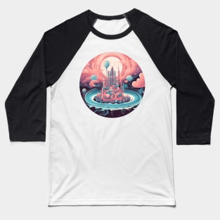 Surreal Dreamscape: Pink Castle Baseball T-Shirt